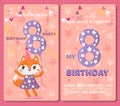 Birthday invitation card with cute animal.