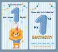 Birthday invitation card with cute animal