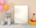 Birthday invitation with teddy, balloons and gifts