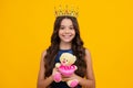 Birthday kids prom party. Girls party, funny kid in crown. Child queen wear diadem tiara. Cute little princess portrait Royalty Free Stock Photo