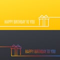 Birthday linear banner. Happy birthday gift box vector background