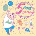 Birthday of the little boy 5 years. Greeting card