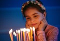 Birthday. A little sweet girl blows out candles on the stoke