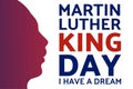 Birthday of Martin Luther King, Jr. MLK Day. Patriotic concept of holiday with silhouette. January 20. Template for