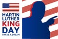 Birthday of Martin Luther King, Jr. MLK Day. Patriotic concept of holiday with silhouette. January 20. Template for Royalty Free Stock Photo