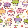 Birthday muffins seamless pattern background