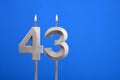 Birthday number 43 - Candle lit on blue background