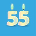 Birthday number fifty five, candle with fire. 3D number 55. Vector illustration. EPS 10.