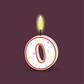 Birthday number zero, candle with fire. 3D number 0. Vector illustration. EPS 10. Royalty Free Stock Photo