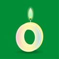 Birthday number zero, candle with fire. 3D number 0. Vector illustration. EPS 10. Royalty Free Stock Photo