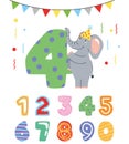 Birthday numbers and animals cartoon. vector