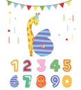 Birthday numbers and animals cartoon. vector