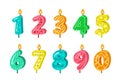 Birthday numbers. anniversary decorative candles cakes. kindergarten birthday party. vector celebrating signs for kid