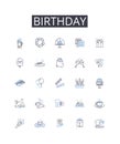 Birthday line icons collection. Collaboration, Synergy, Cooperation, Unity, Synchronization, Partnership, Mutualism