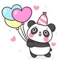 Birthday panda bear cartoon holding heart balloon party Royalty Free Stock Photo
