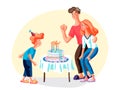 Birthday with parents flat vector illustration