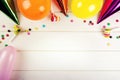 birthday party accessories with copy space on white background Royalty Free Stock Photo