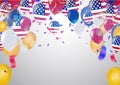 Birthday party background - colorful festive balloons, confetti, ribbons flying for celebrations card in isolated background with Royalty Free Stock Photo