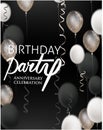 Birthday party background with levitating airballoons and serpentine. Royalty Free Stock Photo