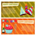 Birthday party. Banners for birthday party, cafe, restraurant. Vector flat design.