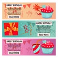 Birthday party. Banners for birthday party, cafe, restraurant. Vector flat design.