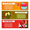 Birthday party. Banners for birthday party, cafe, restraurant. Vector flat design.