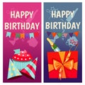 Birthday party. Banners for birthday party, cafe, restraurant. Vector flat design. Royalty Free Stock Photo