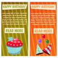 Birthday party. Banners for birthday party, cafe, restraurant. Vector flat design. Royalty Free Stock Photo