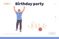 Birthday party at bowling club game zone organization landing page design website template