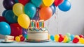 Birthday party cake or anniversary party cake with balloons Royalty Free Stock Photo