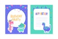 Birthday Party Card with Cute Colorful Dinosaurs, Invitation, Greeting Card Template Cartoon Vector Illustration Royalty Free Stock Photo