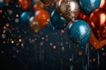 Birthday party colourful balloons. Christmas Celebration and festive background