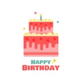 Birthday party concept illustration. Birthday cake icon. Happy birthday. Delicious birthday cake. Anniversary in flat style. Royalty Free Stock Photo