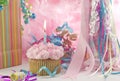 Birthday Party with Cupcake and Candle Royalty Free Stock Photo