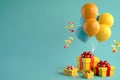 Birthday party with a 3D birthday gift box, balloons, 3d festive celebration party theme background, generated ai Royalty Free Stock Photo