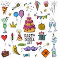 Birthday party doodle set Royalty Free Stock Photo