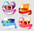 Birthday party emblem set with present box Royalty Free Stock Photo