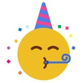 Birthday party emoji celebrate emoticon icon. Happy birthday face hat emoji. Party emoji. flat style