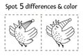 Birthday party find differences and color game for children. Anniversary black and white educational activity with funny flying