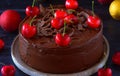 Chocolate cake with cherries Royalty Free Stock Photo