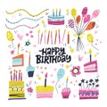 Birthday party hand drawn illustrations set