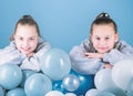 Birthday party. Happiness and cheerful moments. Carefree childhood. Sisters organize home party. Having fun concept Royalty Free Stock Photo