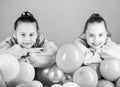Birthday party. Happiness and cheerful moments. Carefree childhood. Sisters organize home party. Having fun concept Royalty Free Stock Photo