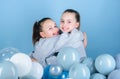 Birthday party. Happiness and cheerful moments. Carefree childhood. Start this party. Sisters organize home party Royalty Free Stock Photo