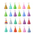 Birthday party hats set vector illustration in a cartoon flat style isolated on white background. Royalty Free Stock Photo