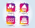 Birthday party icons. Cake and cupcake symbol.