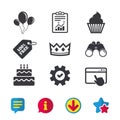 Birthday party icons. Cake and cupcake symbol.