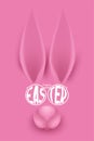 Pink funny rabbit`s face. Easter background.