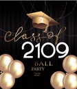 Graduation ball invitation card with gold deco objects.