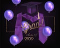 Graduation party invitation card with grad objects.